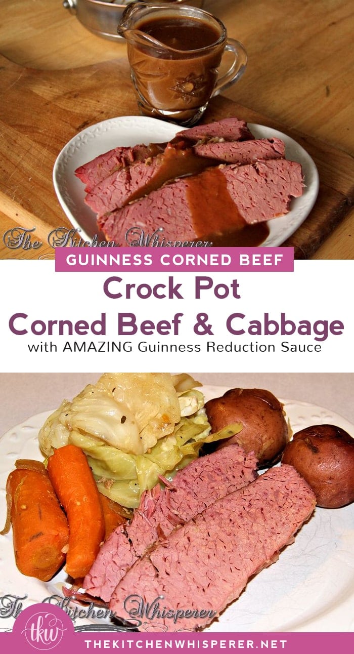 Pin to save this Crock Pot Guinness Corned Beef and Cabbage recipe