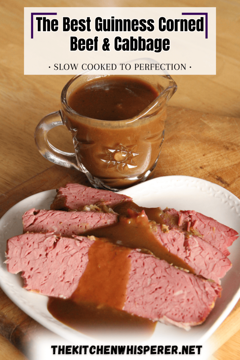 The absolute BEST Crock Pot Guinness Corned Beef and Cabbage recipe with Guinness reduction sauce #guinness #cornedbeef #stpatricksday #irish #reuben #cabbage #ireland #crockpot