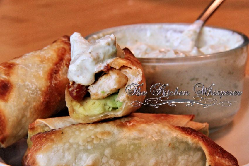 Chicken Spiced Bacon Avocado Baked Egg Rolls