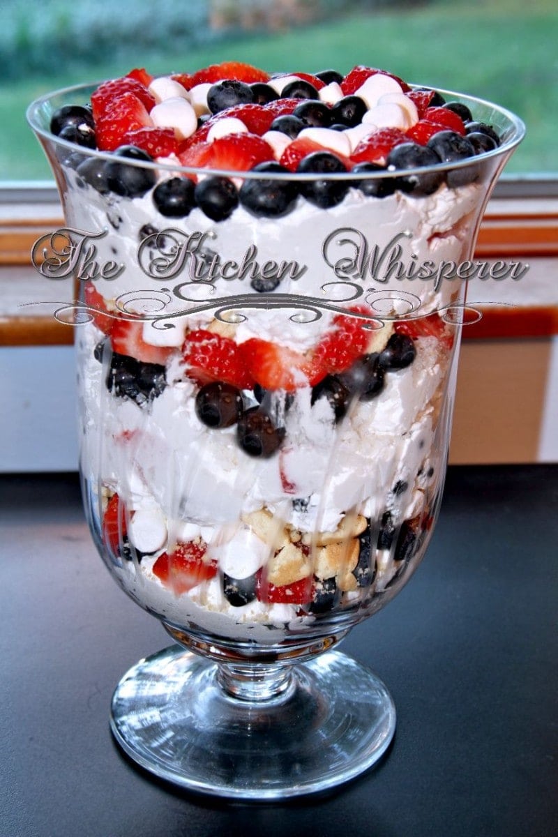 Strawberries, Blueberries and whipped cream make up this Patriotic Ambrosia Salad