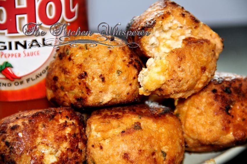 Stuffed Buffalo Chicken Meatballs with cheesy ranch centers