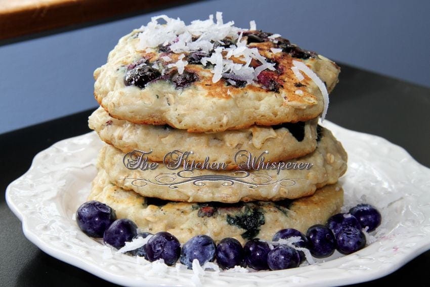 Coconut Oat Blueberry Pancakes