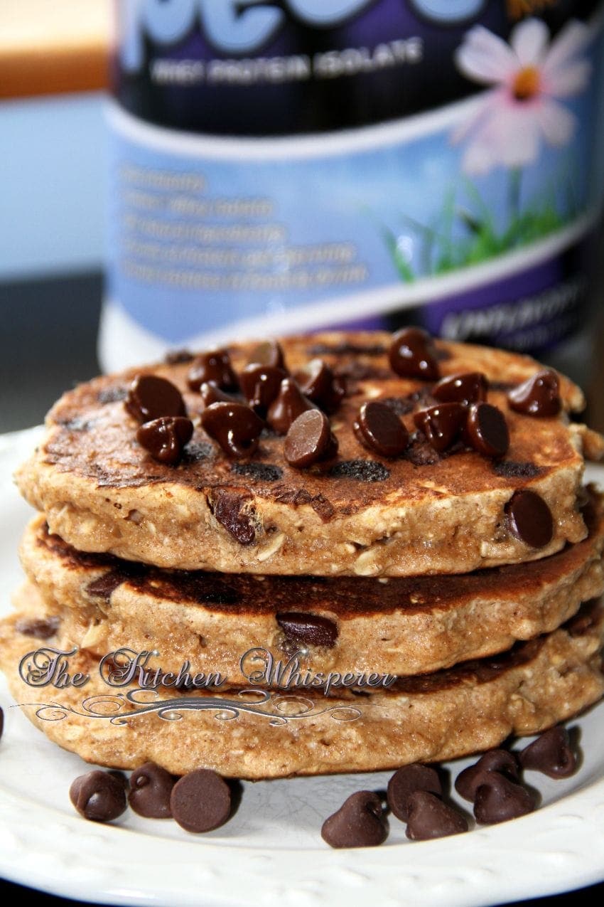 Protein Packed Chocolate Chip Oatmeal Cookie Pancakes with Chocolate Cream Syrup5