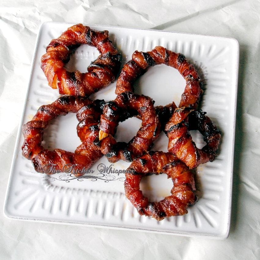 Baked Sriracha Glazed Bacon Wrapped Onion Rings1