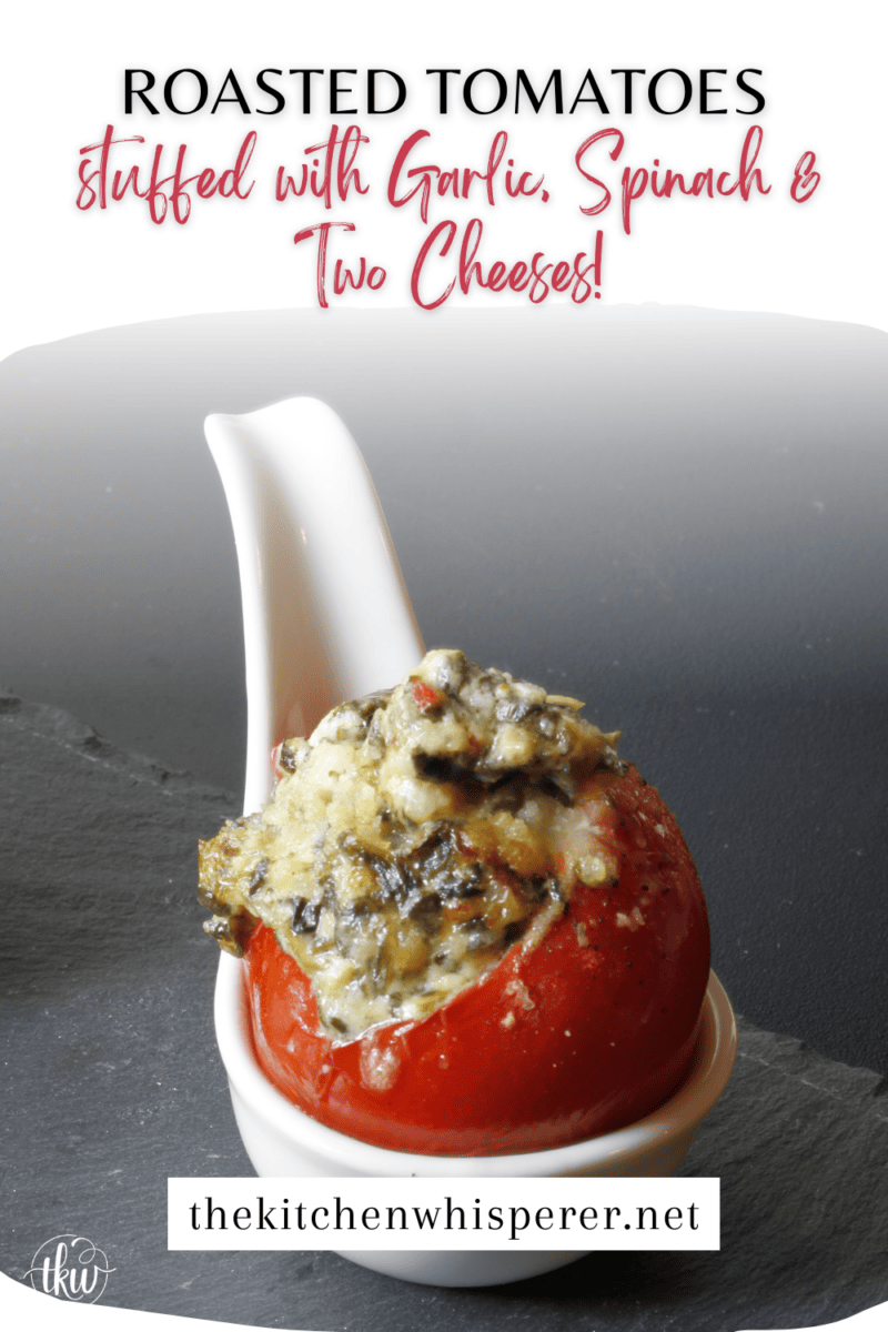 Whether it's an appetizer or a meal, these garlic, spinach and 2-cheese stuffed tomatoes are a definite family favorite!