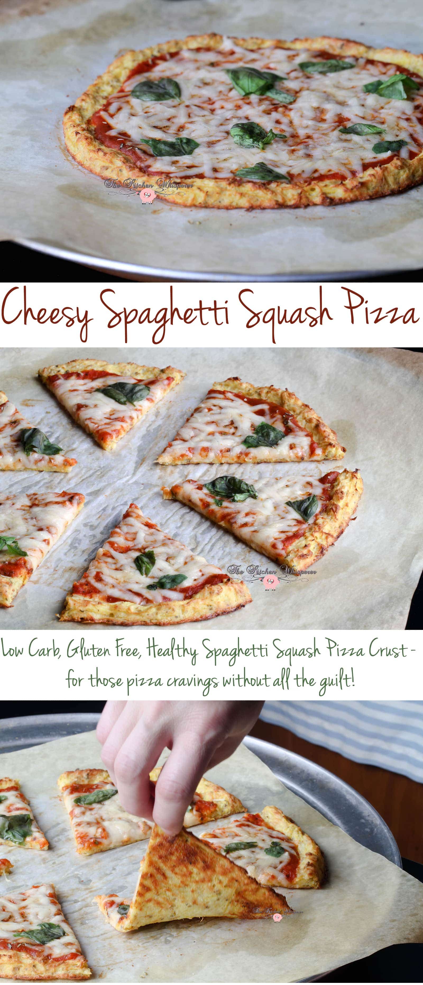 Cheesy Spaghetti Squash Crust Pizza Collage