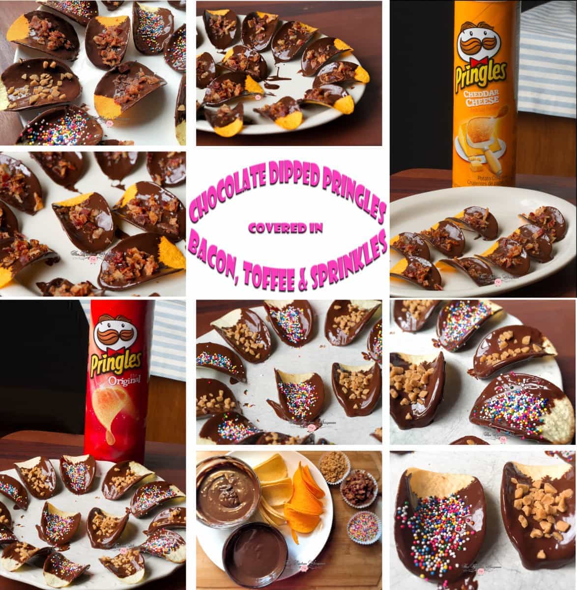 Bacon Toffee Chocolate Dipped Pringles collage