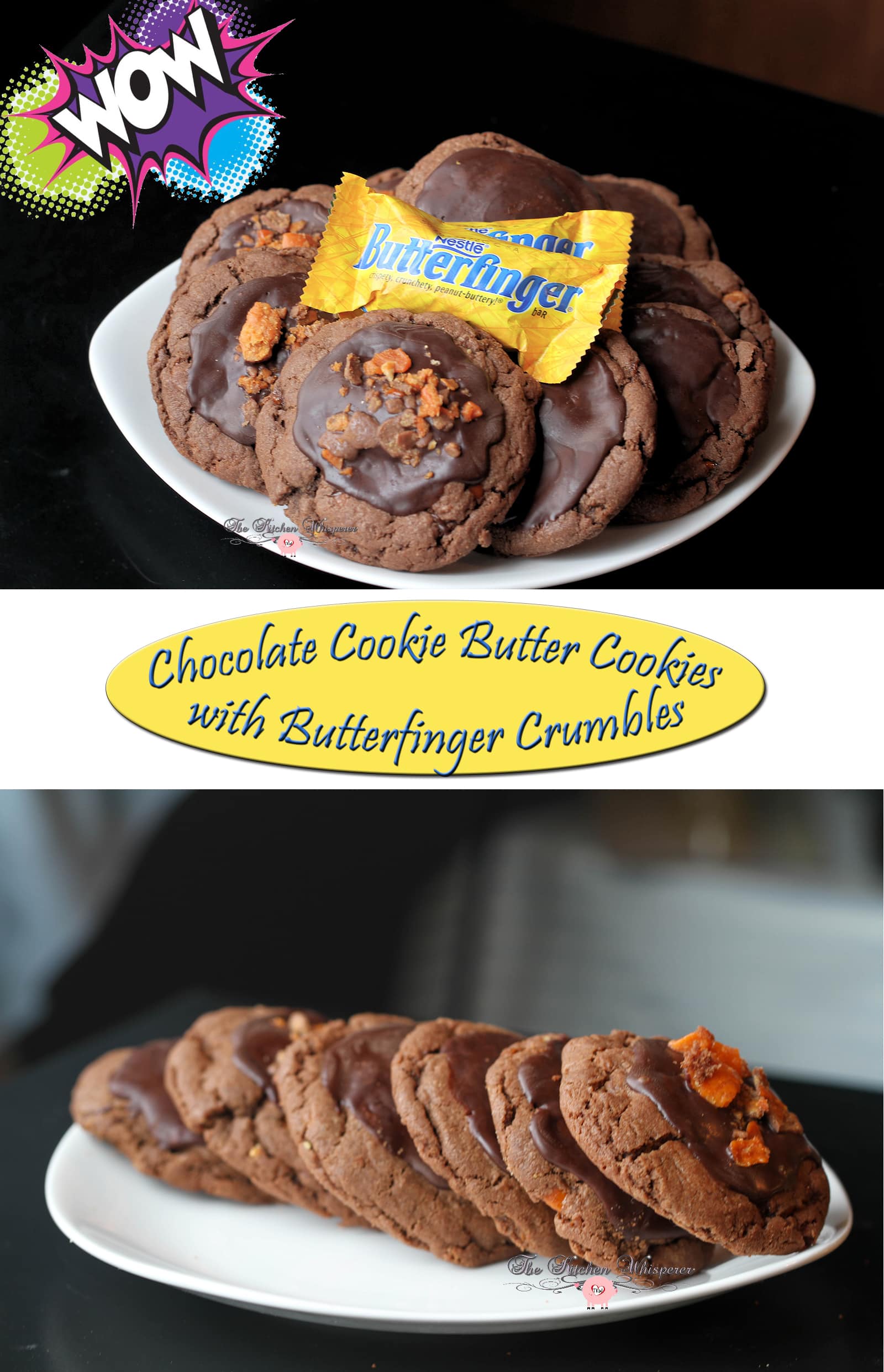 Chocolate Cookie Butter Cookies with Butterfinger Crumbles Collage