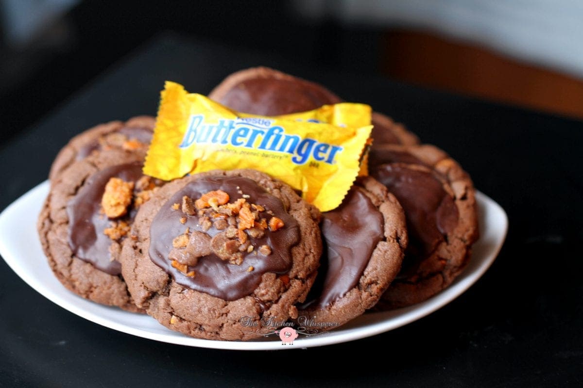 Chocolate Cookie Butter Cookies with Butterfinger Crumbles