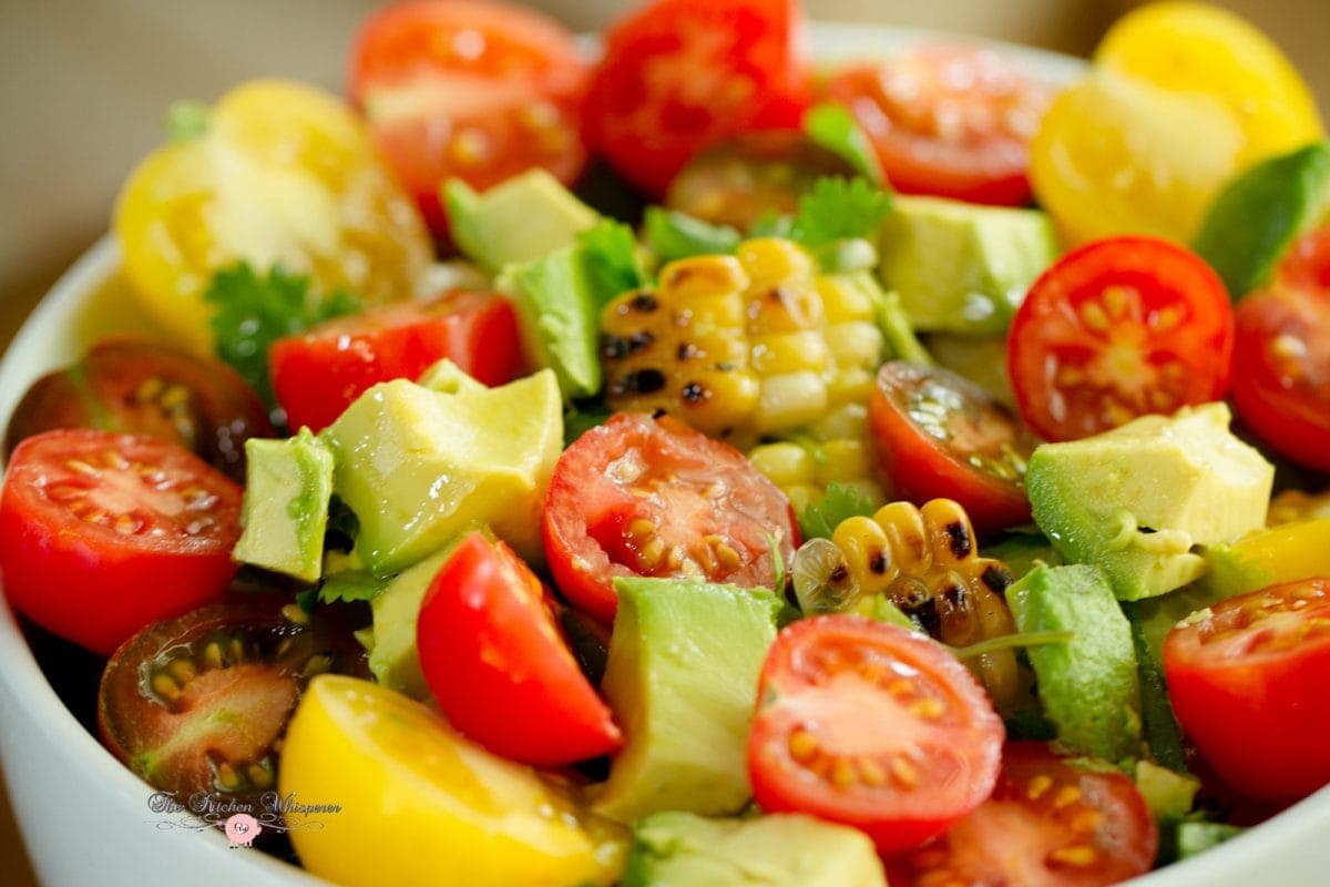 Rainbow Tomato Roasted Corn Summer Quenching Salad15