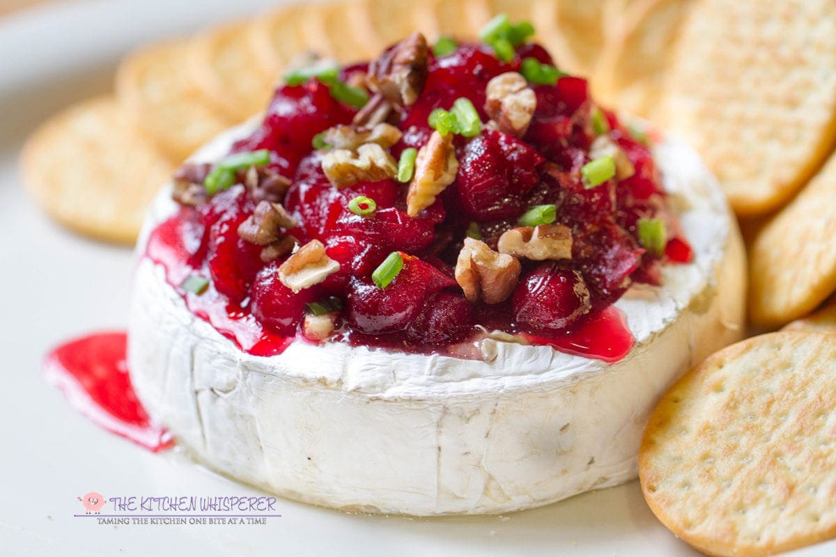 Creamy Baked Brie with Cranberry Relish & Toasted Pecans f