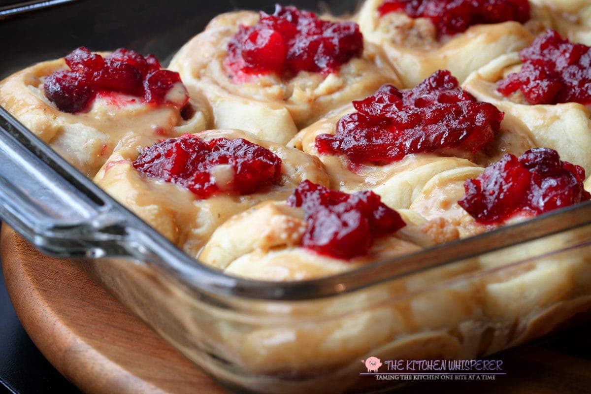 Thanksgiving Turkey Gobbler sweet rolls topped with cranberry relish