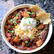 Cowboy BBQ Beef, Bacon & Bean Chili - A hearty, stick to your ribs, chili packed with all the fixins’