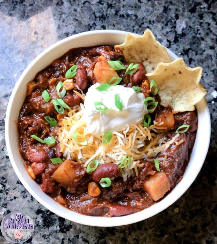 Cowboy BBQ Beef, Bacon & Bean Chili - A hearty, stick to your ribs, chili packed with all the fixins’ 