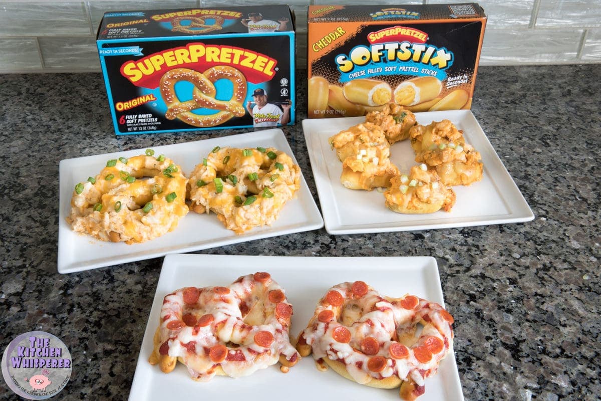Game Day Pretzels - Buffalo Chicken, Cheesy Crab, Pepperoni Pizza Pretzels