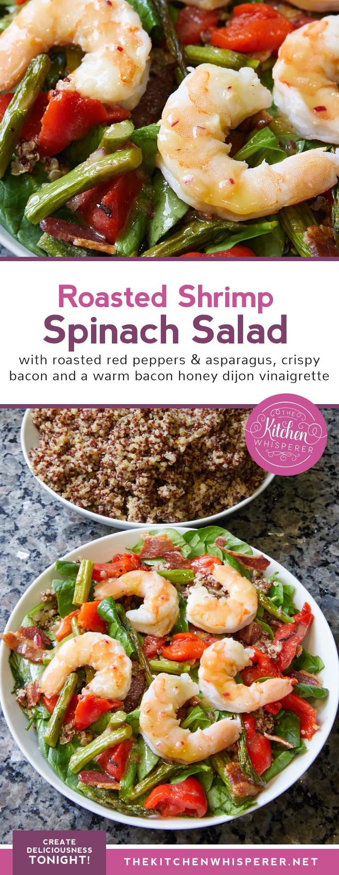 Roasted Shrimp Spinach Salad with Warm Bacon Honey Dijon Vinaigrette!