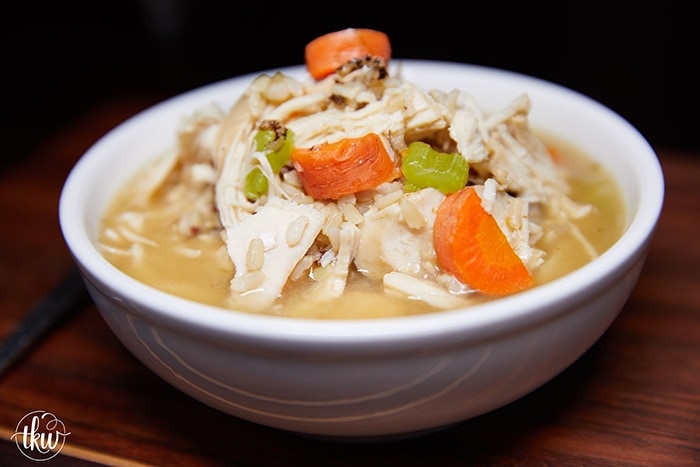 This Instant Pot Hearty Chicken, Veggies and Wild Blend Rice Soup recipe is done in minutes. Ladle up a bowl of this rich, flavor-packed soup today! It's the perfect comfort food!