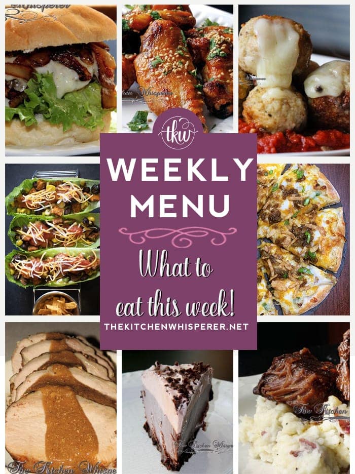 These Weekly Menu recipes allow you to get out of that same ol’ recipe rut and try some delicious and easy dishes! This week I highly recommend making the Sriracha Honey Butter Wings, the Sweet Potato Chipotle Tacos and the Pittsburgh Pierogi Pizza! 