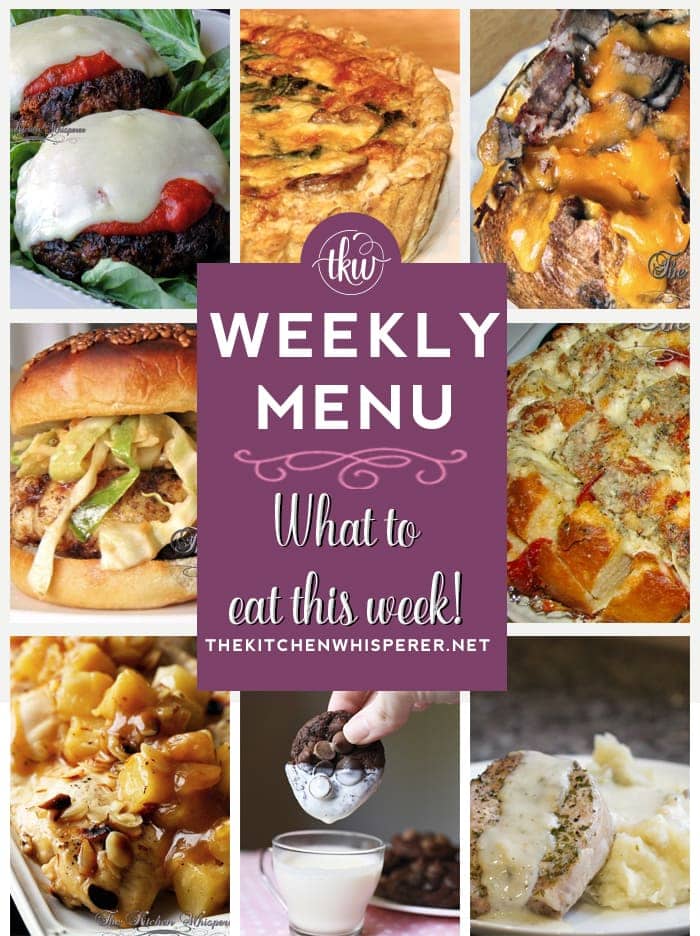 These Weekly Menu recipes allow you to get out of that same ol’ recipe rut and try some delicious and easy dishes! This week I highly recommend making the Double Chocolate Chip Occasion Cookie, the Chunky Portabella Parmesan Veggie Burgers  and the White Fish Sliders with Spicy Jalapeno Slaw! #mealprep #mealprepsunday #mealplan, weekly menu, meal prep, instant pot porkchops, fish sliders, coleslaw, what to make for dinner, dinner ideas