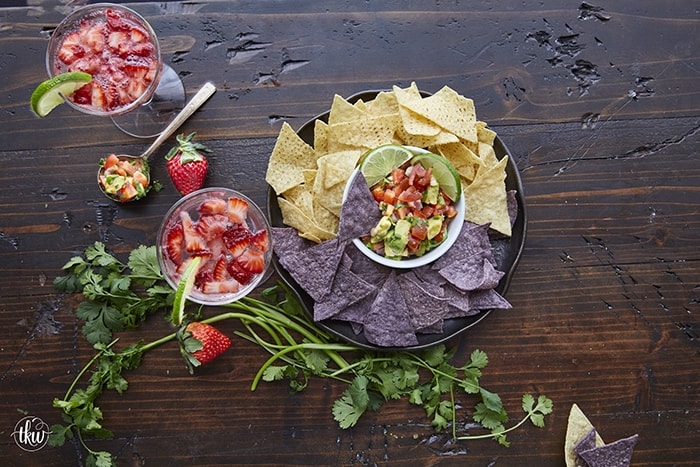 This Farm-Fresh Salsa Fresca is the perfect mixture of chopped tomatoes, red onions, cilantro, garlic, avocado, jalapeno and a kiss of lime! Use it with chips, add it to burgers for a fiesta topping, spoon it over chicken or pork. Works great on crackers and in omelettes! 