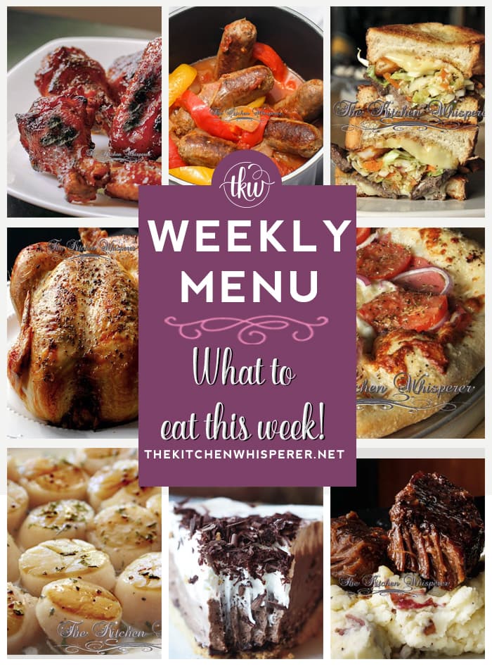 These Weekly Menu recipes allow you to get out of that same ol’ recipe rut and try some delicious and easy dishes! This week I highly recommend making the Chocolate Cream Dream Pie, the Proposal Chicken, and the Hot Sausage Subs!