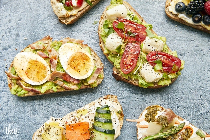 6 Gourmet Toast recipes to upgrade your toast! 2 types of avocado toast that will tantalize your taste buds. 2 types of Hummus toast toppings and 2 types of Whipped Ricotta. From meat lovers to vegetarian, healthy to dessert, these recipes are what you need in your life!