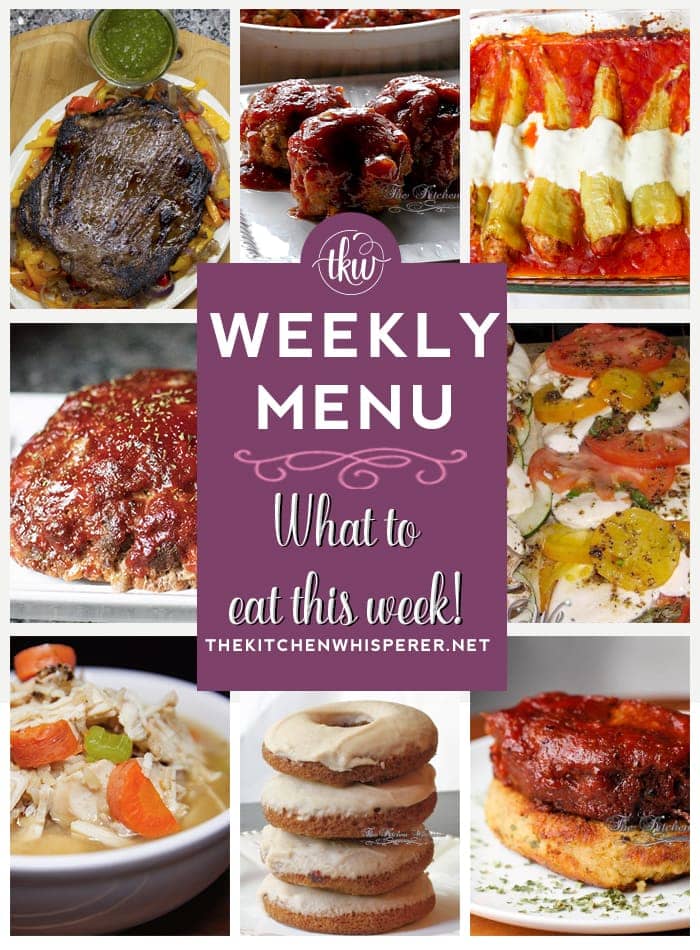 These Weekly Menu recipes allow you to get out of that same ol’ recipe rut and try some delicious and easy dishes! This week I highly recommend making the Instant Pot Chicken & Rice Soup, the Three Meat Stuffed Banana Peppers, and the Baked Apple Cider Donuts with Maple Bourbon Glaze!