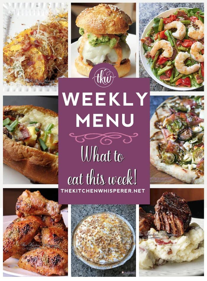 These Weekly Menu recipes allow you to get out of that same ol’ recipe rut and try some delicious and easy dishes! This week I highly recommend making the Butternut Squash Parmesan Gratin, the Roasted Brussels Sprouts with Prosciutto Pizza with Balsamic Drizzle, and the Butterscotch Pudding Cream Pie with Toffee Crunch!