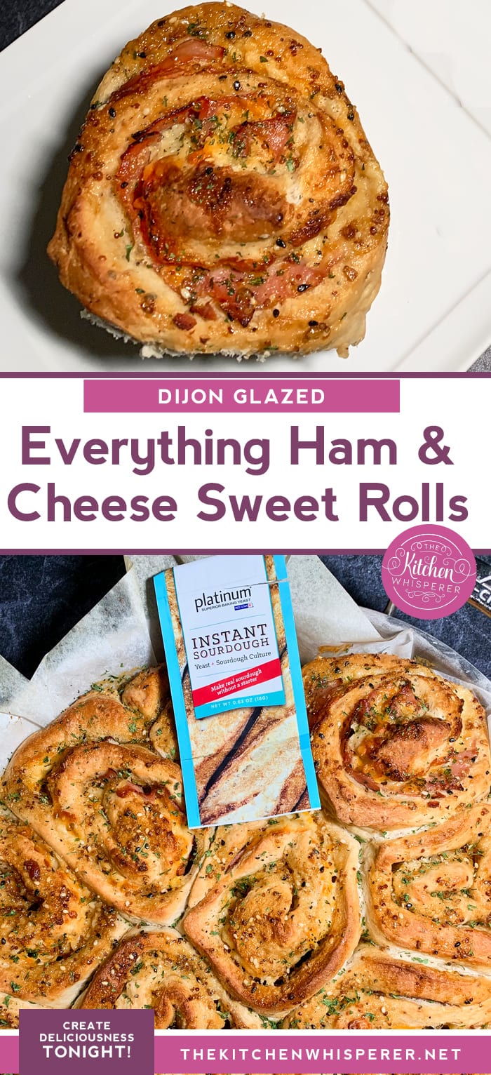 These Everything Bagel Ham & Cheese Sweet Rolls are light, airy, cheesy and addictive. Topped with a Dijon glaze, your friends will be begging for the recipe!
