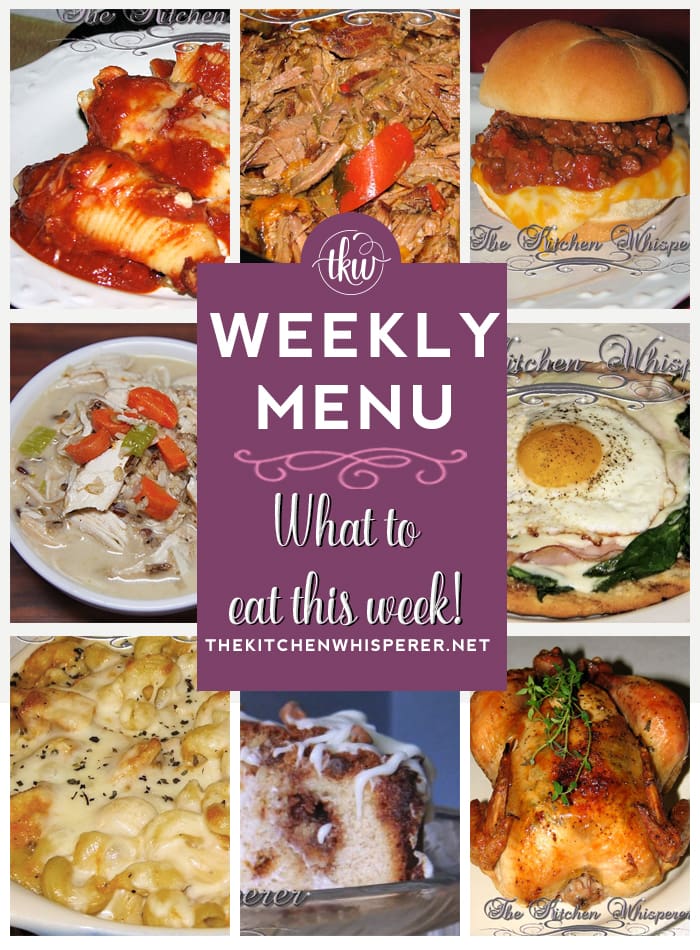 These Weekly Menu recipes allow you to get out of that same ol recipe rut and try some delicious and easy dishes! This week I highly recommend making the Crock Pot Mexican Shredded Beef Sandwiches, the Butternut Squash Chicken Pasta Bake, and the Roasted Cornish Hens!