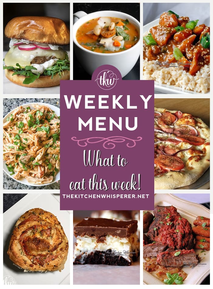 These Weekly Menu recipes allow you to get out of that same ol’ recipe rut and try some delicious and easy dishes! This week I highly recommend making the Tuscan White Bean & Sausage Spinach Soup, the Crock-Pot Italian Style Pot Roast, and the Crock-Pot Honey Sesame Chicken!
