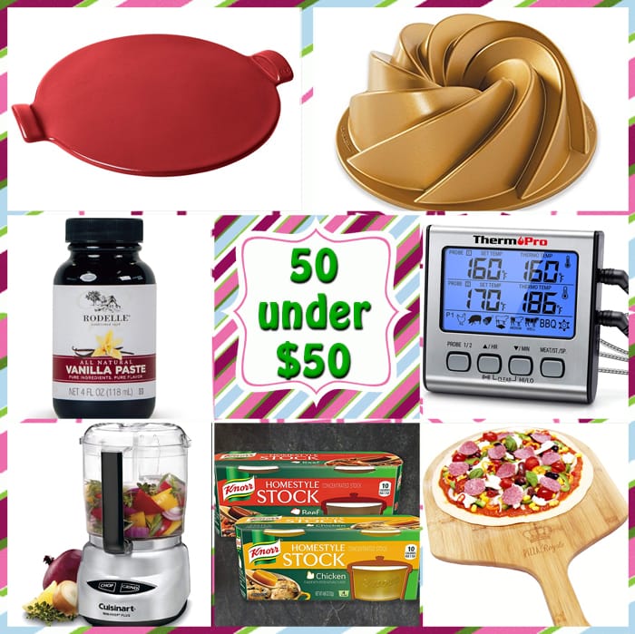 My 2019 Holiday Kitchen Gift Guide shows you 50 kitchen items under $50 that any foodie would love to have! holiday foodie gift guide, stuff a foodie wants, foodie presents, hostess gifts, kitchen items under $50