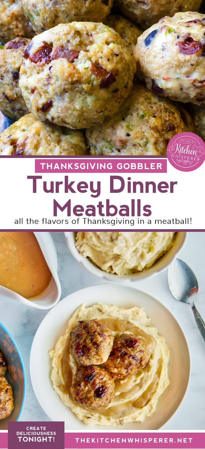 If you love Thanksgiving and all of the great flavors of it, then you will LOVE these Thanksgiving Gobbler Turkey Meatballs! Ground turkey blended with stuffing seasonings, milk bread, sauteed onions, and celery plus cranberry relish! It's like turkey and stuffing as a meatball!