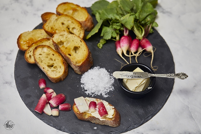 French Radishes with Butter and Salt on toast