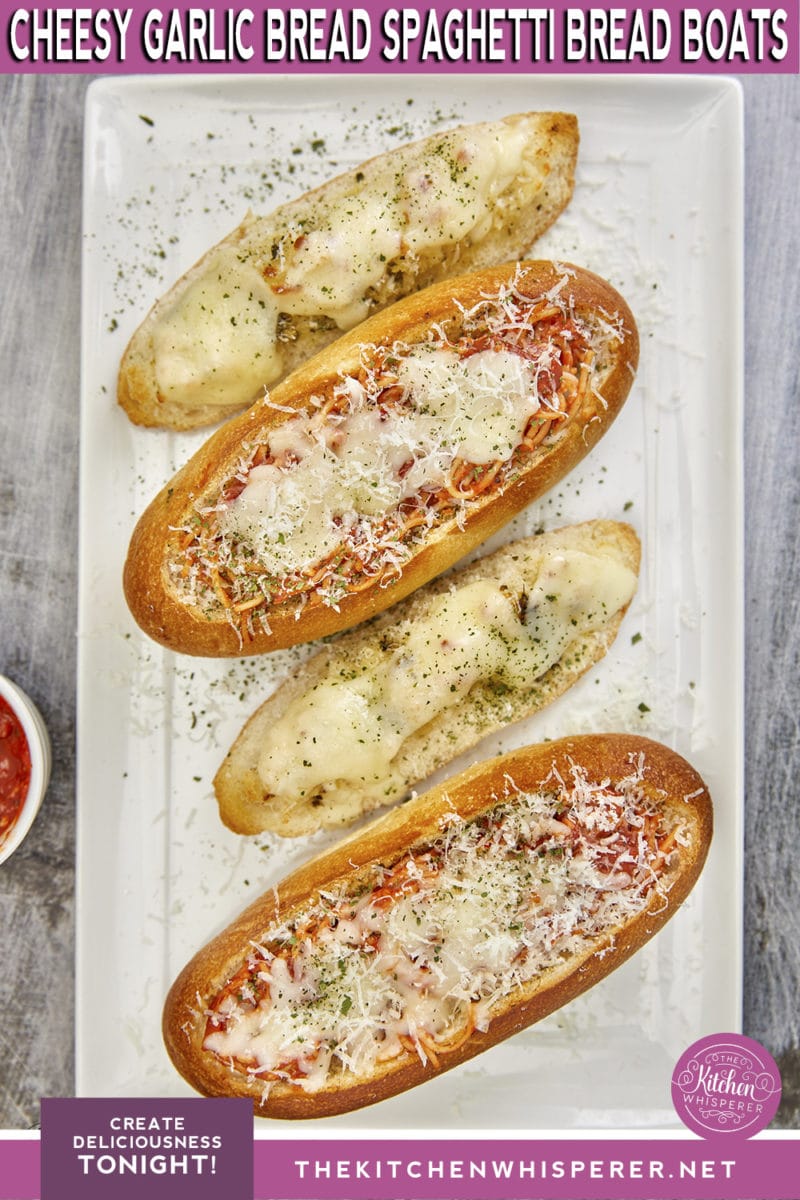 Cheesy Garlic Bread Spaghetti Boats