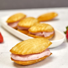 Strawberry Frosting Filled Vanilla Madeleine Sandwich Cookies