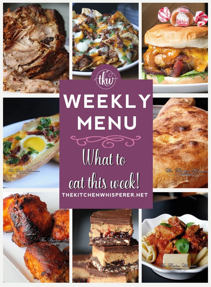 These Weekly Menu recipes allow you to get out of that same ol’ recipe rut and try some delicious and easy dishes! This week I highly recommend making PB&J Bars, Pulled Pork, and Ultimate Pizza Calzone! weekly menu, vegetarian recipes, pizza, soup, meal planning, pasta, keto, gluten free, burgers, fish, crock pot, slow cooker, breakfast, recipes, instant pot recipes, heirloom tomato tart