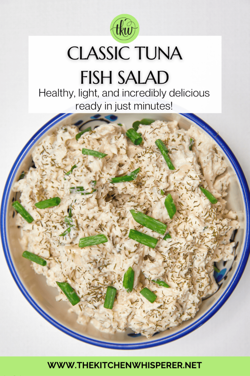 5 simple pantry ingredients are all it takes to give you a truly amazing tuna fish salad! Healthy, light, and incredibly delicious! Classic Tuna Fish Salad, tuna salad variations, best tuna salad recipe, the secret to deli tuna salad, high protein salad, tuna melts, tuna fish sandwiches, cheese and tuna fish, tuna salad and crackers