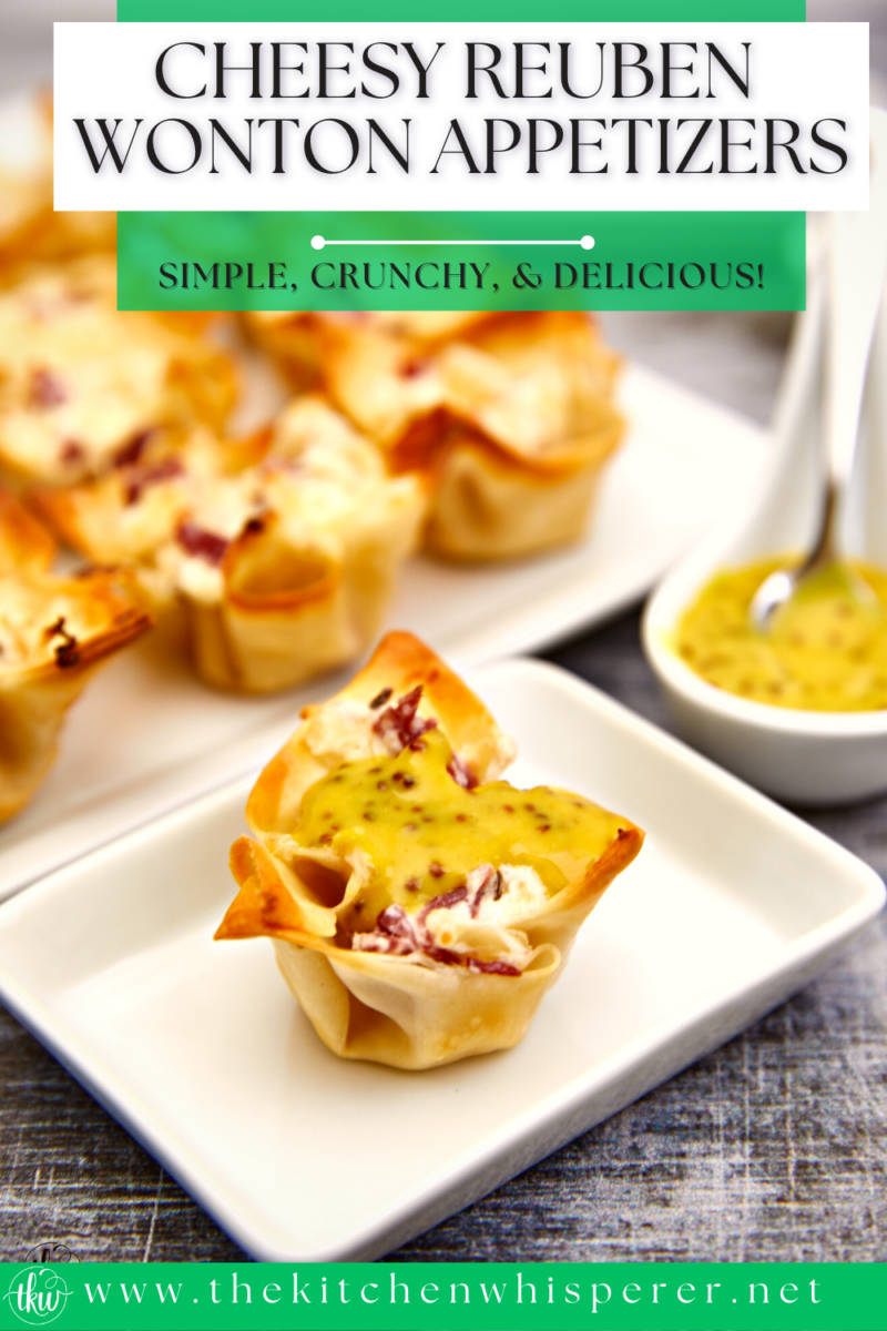 These crispy baked wonton shells are stuffed with cheesy corned beef & sauerkraut filling making them the perfect St. Patrick's day appetizer! Cheesy Reuben Wontons, wonton cups, baked wontons, leftover corned beef, St. Patrick's day appetizers, crispy baked wontons, cheesy Reubens