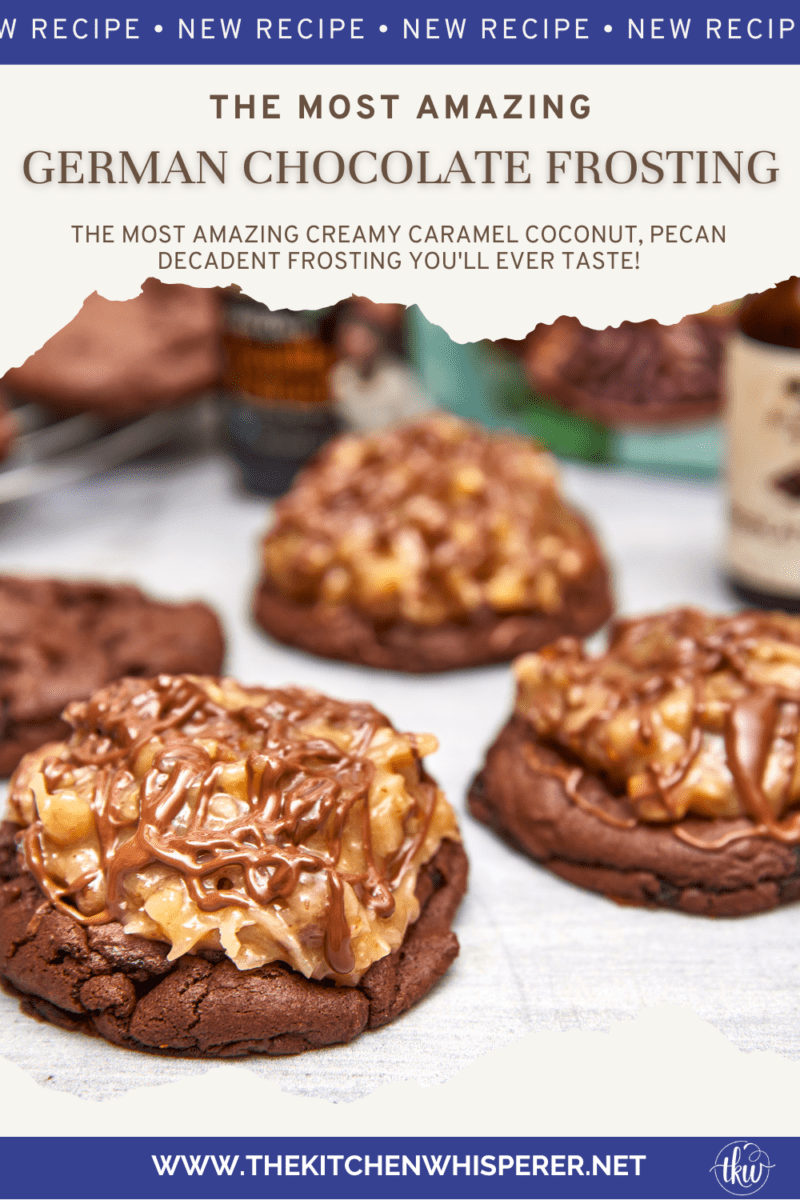 The most amazing creamy caramel coconut, pecan decadent frosting you'll ever taste! The Ultimate German Chocolate Frosting, easy German chocolate frosting, old fashioned german chocolate frosting, caramel pecan coconut frosting, german chocolate frosting with sweetened condensed milk, holiday baking