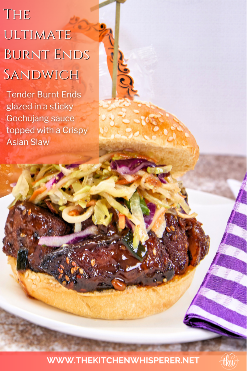 Tender Burnt Ends glazed in a sticky Gochujang sauce topped with a Crispy Asian Slaw. The sandwich nobody asked for but everyone wanted! Gochujang Burnt Ends Sandwich, pork belly, instant pot pork belly, Korean burnt ends, easy pork belly burnt ends, gochujang burnt ends, asian burnt ends, Crunchy Asian Ramen Salad, oriental ramen noodle salad coleslaw, Chinese cabbage salad with ramen noodles recipe, Crunchy Asian Cabbage Ramen Noodle Salad, crunchy asian cabbage ramen salad