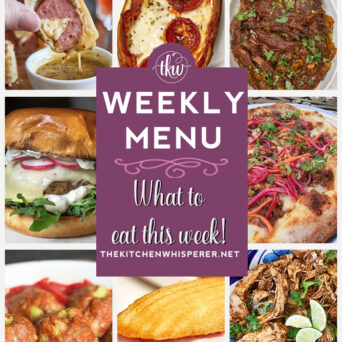 These Weekly Menu recipes allow you to get out of that same ol’ recipe rut and try some delicious and easy dishes! This week I highly recommend making Instant Pot Mexican Pulled Chicken, Slow Cooker Pulled Banana Pepper Roast Beef, and Ultimate Pizza al Pastor with Pineapple, Salsa & Pickled Red Onions. Weekly Menu, Weekly Menu -7 Amazing Dinners Plus Dessert, slow cooker dinner, banana peppers, pulled chicken, crock pot supper, potato skins, al pastor