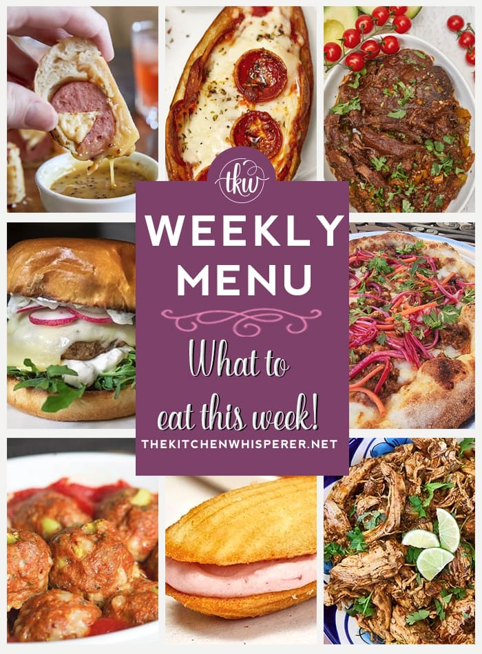 These Weekly Menu recipes allow you to get out of that same ol’ recipe rut and try some delicious and easy dishes! This week I highly recommend making Instant Pot Mexican Pulled Chicken, Slow Cooker Pulled Banana Pepper Roast Beef, and Ultimate Pizza al Pastor with Pineapple, Salsa & Pickled Red Onions. Weekly Menu, Weekly Menu -7 Amazing Dinners Plus Dessert, slow cooker dinner, banana peppers, pulled chicken, crock pot supper, potato skins, al pastor