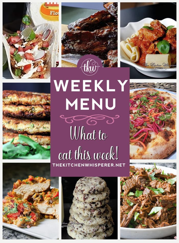 These Weekly Menu recipes allow you to get out of that same ol’ recipe rut and try some delicious and easy dishes! This week I highly recommend making Pressure Cooker St. Louis Ribs with Whiskey BBQ Sauce Al Pastor Pizza, and Skinny Crispy Coconut Chip Cookies.