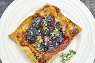 Upside Down Pastry With Brie, Berries, & Hot Honey Squares