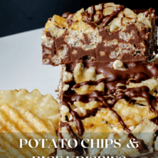 All of the amazing flavors of rice krispies treats and potato chips combined into one decadent chocolate bark treat! Potato Chip Rice Krispies Treat Triple Chocolate Bark, rice cripies, chocolate bark recipes, no bake desserts, chocolate potato chips