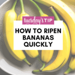Just 20 minutes is all you need to ripen even the greenest of bananas to perfect ripeness for baking! How To Quickly Ripen Bananas, ripe bananas, banana bread, roasted bananas, black bananas, banana muffins, chef tips, #greenbananas #howtoripenbananas