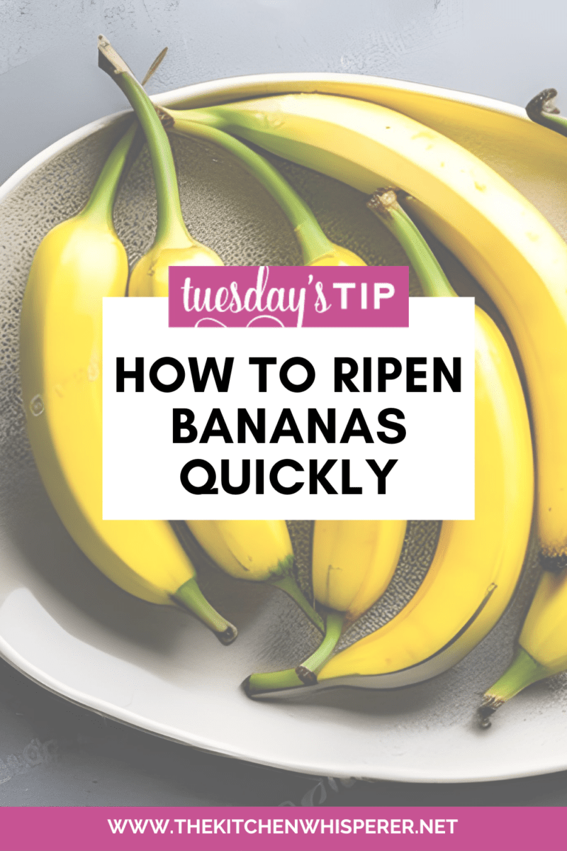 Just 20 minutes is all you need to ripen even the greenest of bananas to perfect ripeness for baking! How To Quickly Ripen Bananas, ripe bananas, banana bread, roasted bananas, black bananas, banana muffins, chef tips, #greenbananas #howtoripenbananas