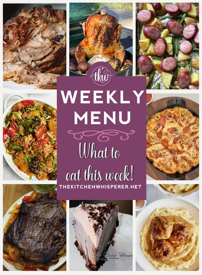These Weekly Menu recipes allow you to get out of that same ol’ recipe rut and try some delicious and easy dishes! This week I highly recommend making Thanksgiving Gobbler Turkey Dinner Meatballs, Grilled Beer Can Chicken, and Sheet Pan Teriyaki Chicken & Vegetables. Weekly Menu, Weekly Menu -7 Amazing Dinners Plus Dessert, slow cooker dinner, al pastor pizza, birthday dinner, mocha beef, slow cooker foods, memorial day foods, pulled pork, beer can chicken, sheet pan meals