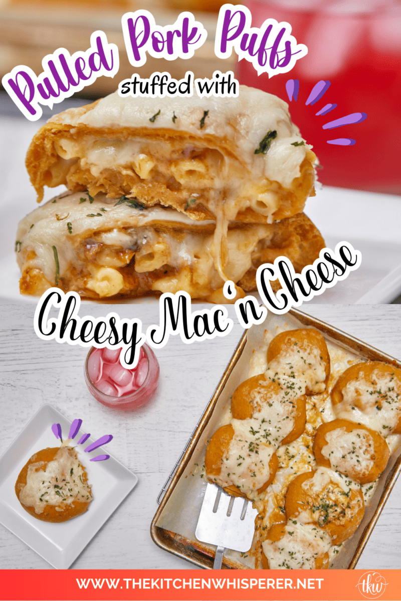 Warm cheddar pizza dough stuffed with bbq pulled pork, mac and cheese, and extra cheddar makes this pizza dough puffs a must-make recipe! Easy, delicious, perfect for parties & absolutely irresistible! Best Ever Pulled Pork Stuffed Mac & Cheese Pizza Puffs, pulled pork bun bombs, leftover pulled pork recipes, stuffed dough, pulled pork bombs, pulled pork puff, cheesy pork, bbq pork, football foods, handpies, tailgating foods easy recipes